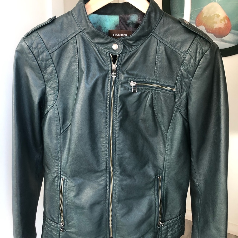 Danier Vintage Green Leather Biker Jacket